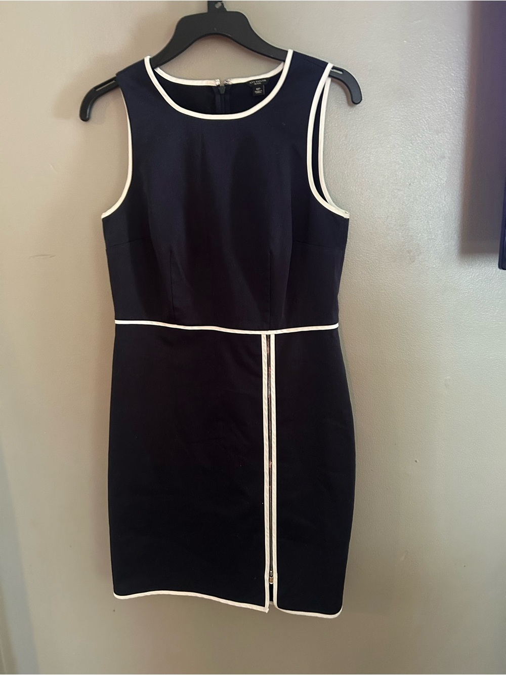 Ann Taylor Dress - navy with white trim zip front sleeveless - Picture 3 of 11
